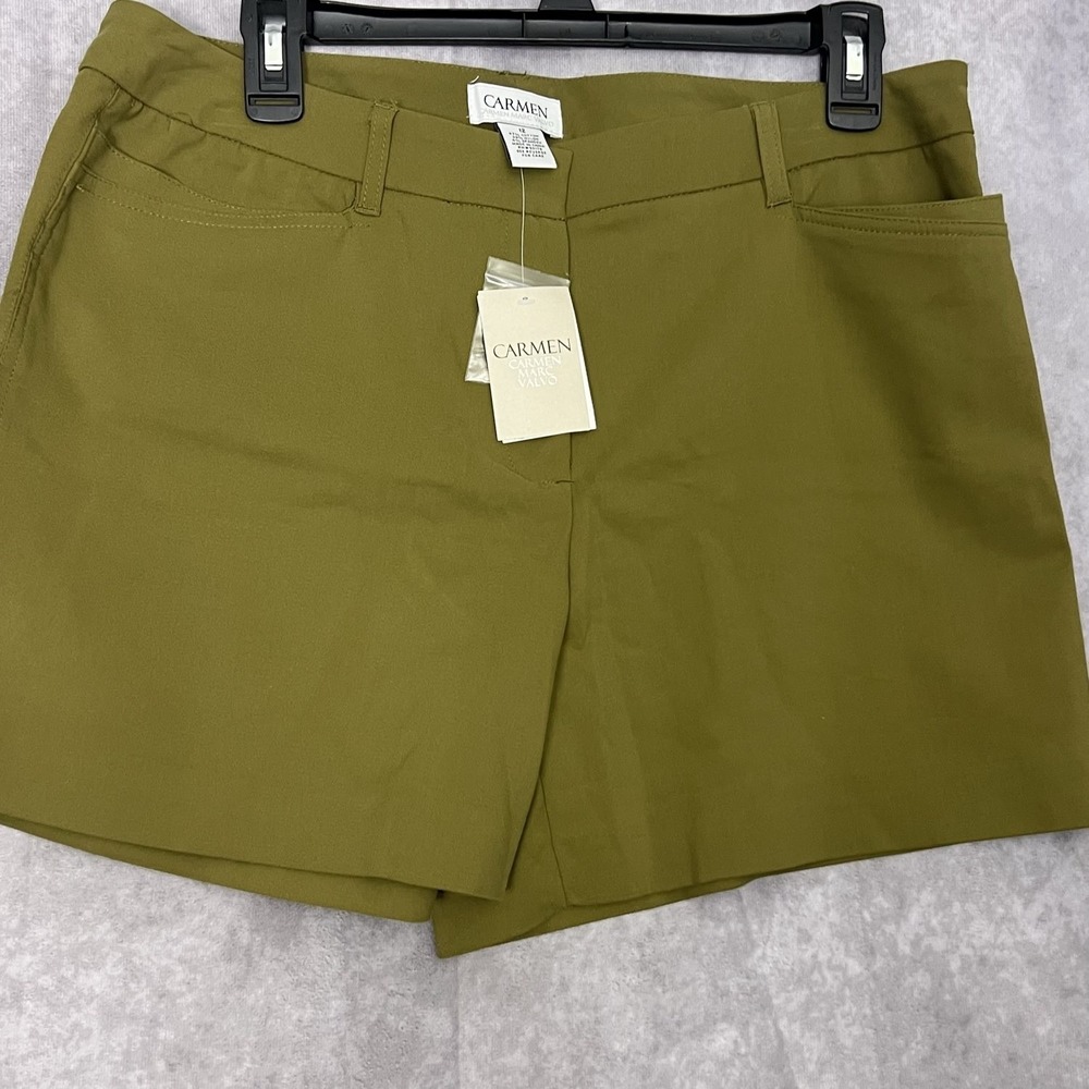Carmen Marc‎ Valvo Olive Green Flat Front Shorts Ladies 12